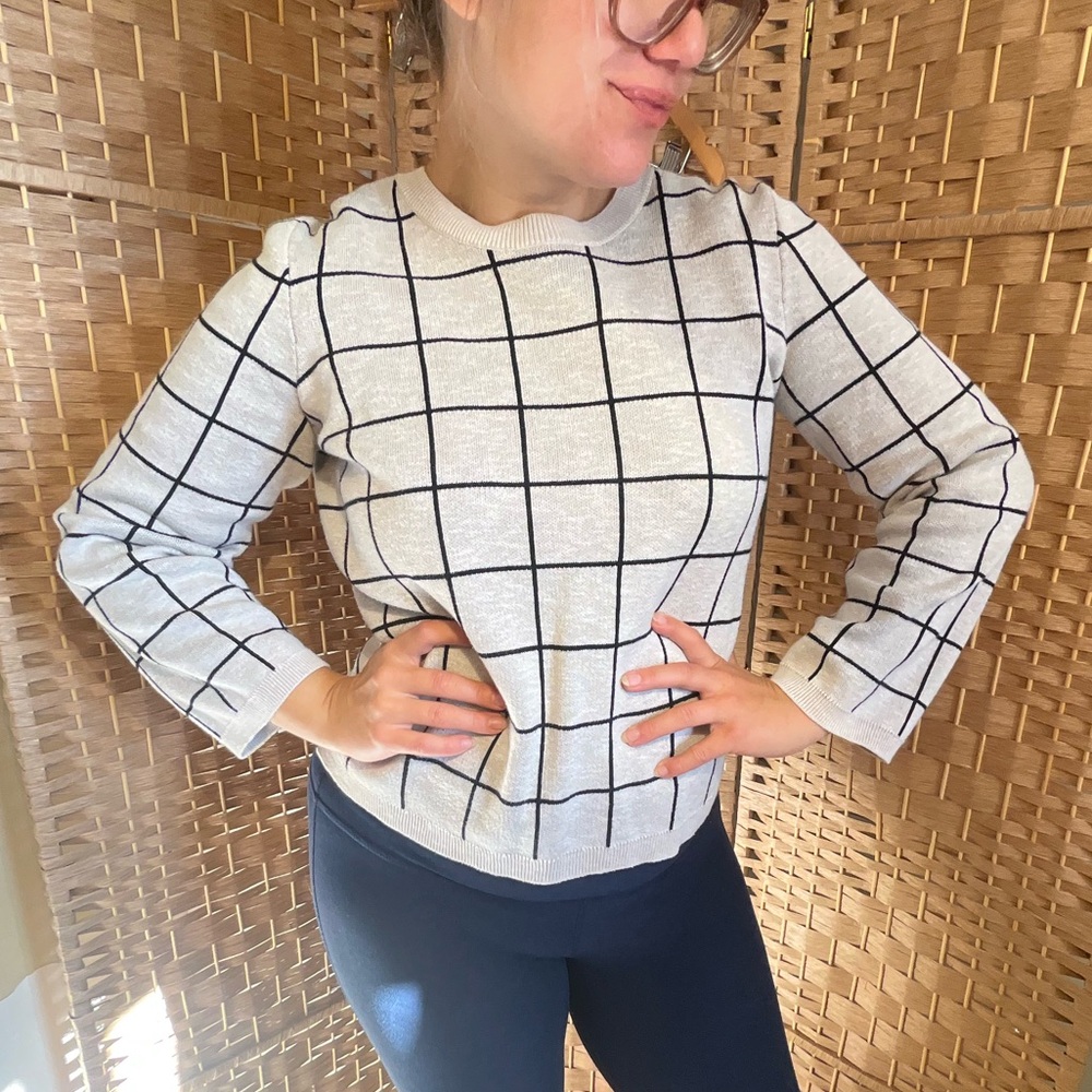 Madewell Grid Lace-Back Sweater